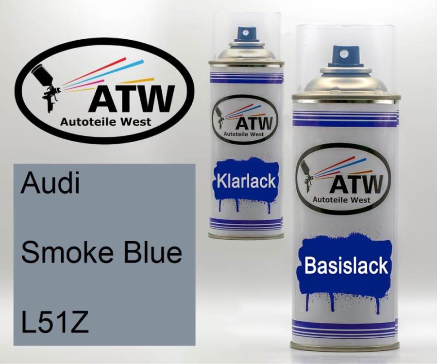 Audi, Smoke Blue, L51Z: 400ml Sprühdose + 400ml Klarlack - Set, von ATW Autoteile West.